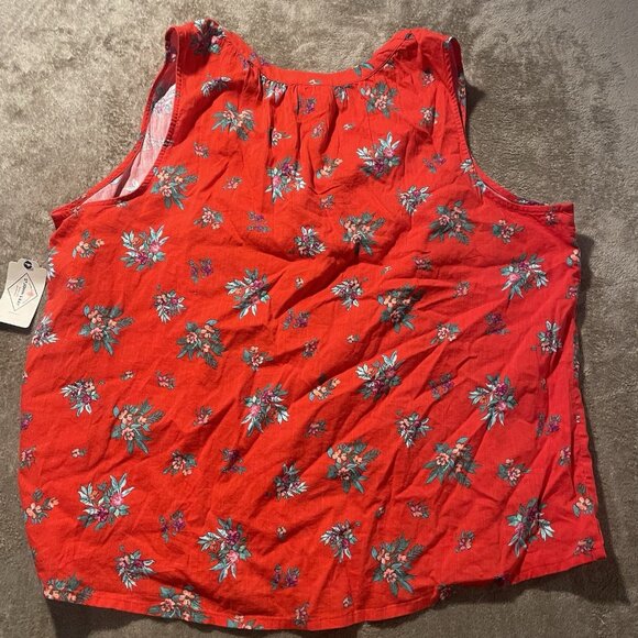 NWT St. Johns Bay Tank Top Womens 2X Red Floral Split Neck Tunic Sleeveless - Picture 3 of 6